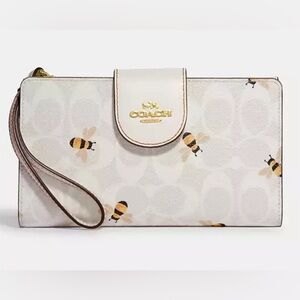 Tech Wallet In Signature Canvas With Bee Print